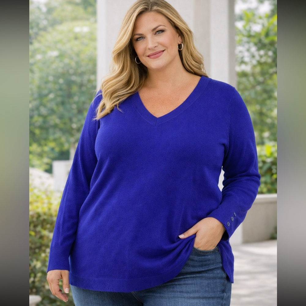 Talbots Blue V Neck Knit Sweater Long Sleeve Soft Classic - Size XL